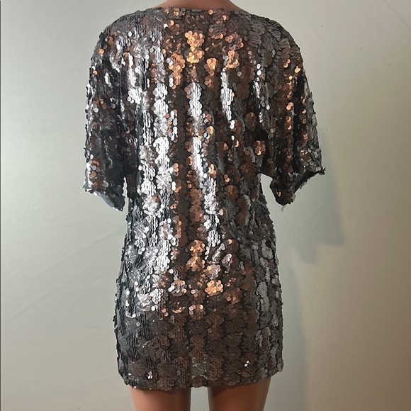 Free People Sequined Silver Metallic Tunic Short Sleeve Scoop Neck Size XS - Picture 8 of 16